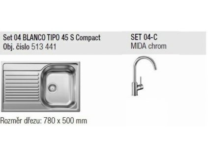 Blanco SET 04-C 23 Tipo 45 S Compact přírodní lesk + Mida chrom