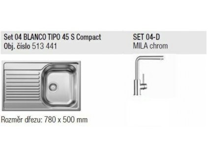 Blanco SET 04-D 23 Tipo 45 S Compact přírodní lesk + Mila chrom