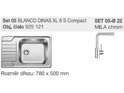 Blanco SET 05-B 23 Dinas XL 6 S  Compact kartáčovaný  + Mila  chrom  + Nákupem tohoto zboží získejte 5% slevu