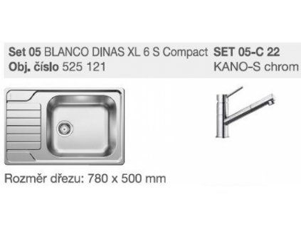 Blanco SET 05-C 23 Dinas  XL 6 S Compact  kartáčovaný + Kano-S  chrom  + Nákupem tohoto zboží získejte 5% slevu