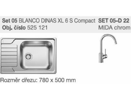 Blanco SET 05-D 23 Dinas  XL 6 S Compact  kartáčovaný + Mida chrom  + Nákupem tohoto zboží získejte 5% slevu