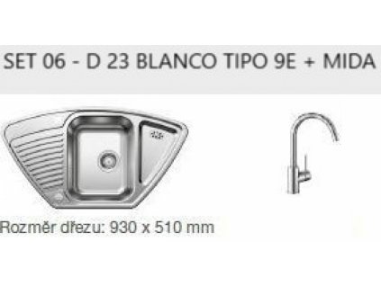 Blanco SET 06-D 23 Tipo 9 E přírodní lesk s excentrem + Mida chrom  + Nákupem tohoto zboží získejte 5% slevu