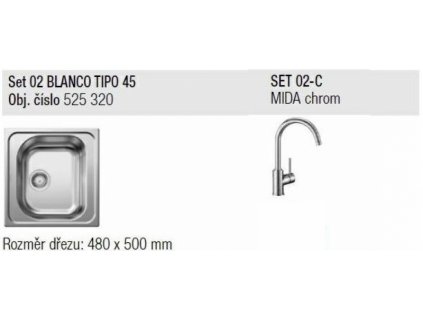 Blanco SET 02-C 23 Tipo 45 přírodní lesk + Mida chrom