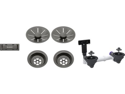 Blanco Odtoková sada 2x3 1" InFino pro dvě vaničky, přepad C-overflow, satin dark steel  + 5 % sleva v košíku s kódem SLEVA5