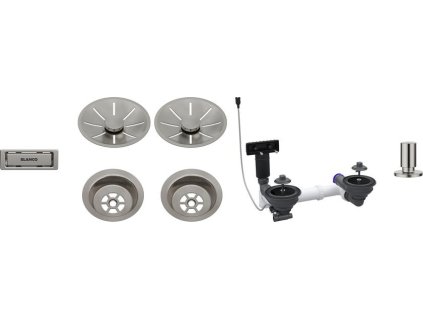 Blanco Odtoková sada 2x3 1" InFino pro dvě vaničky, přepad C-overflow, táhlo, satin dark platinum  + 5 % sleva v košíku s kódem SLEVA5