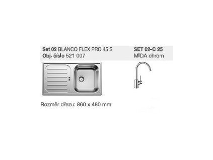 Blanco SET 02-C 25 Blanco FLEX Pro 45 S Nerez přírodní lesk + Mida chrom