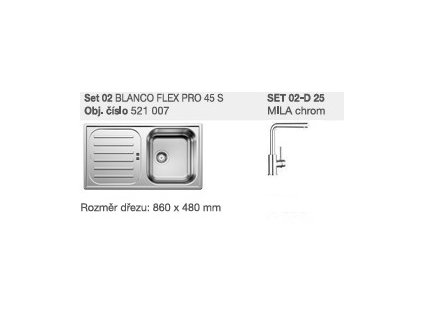Blanco SET 02-D 25 Blanco FLEX Pro 45 S Nerez přírodní lesk+ Mila chrom