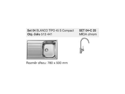 Blanco SET 04-C 25 Tipo 45 S Compact přírodní lesk + Mida chrom