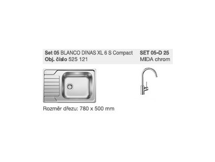 Blanco SET 05-D 25 Dinas XL 6 S Compact kartáčovaný + Mida chrom