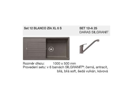 Blanco SET 12-A 25 ZIA XL 6 S šedá vulkán + DARAS šedá vulkán