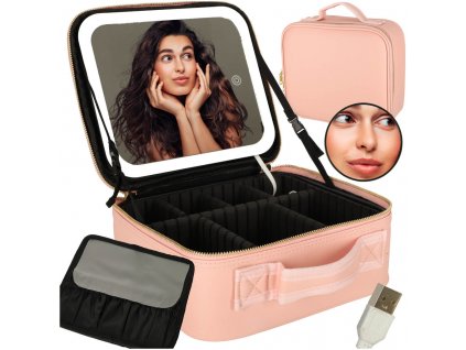 Kosmetický kufřík s LED, AKU 2000 mAh, zrcátko růžový (1)