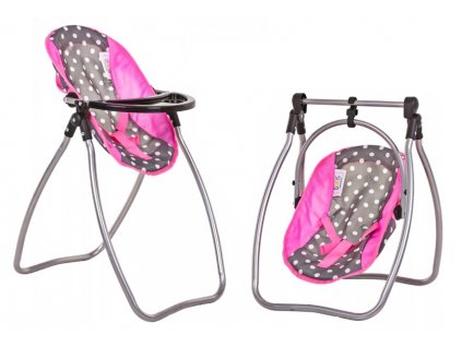 Doris jídelní židlička a houpačka 2v1 šedo růžová