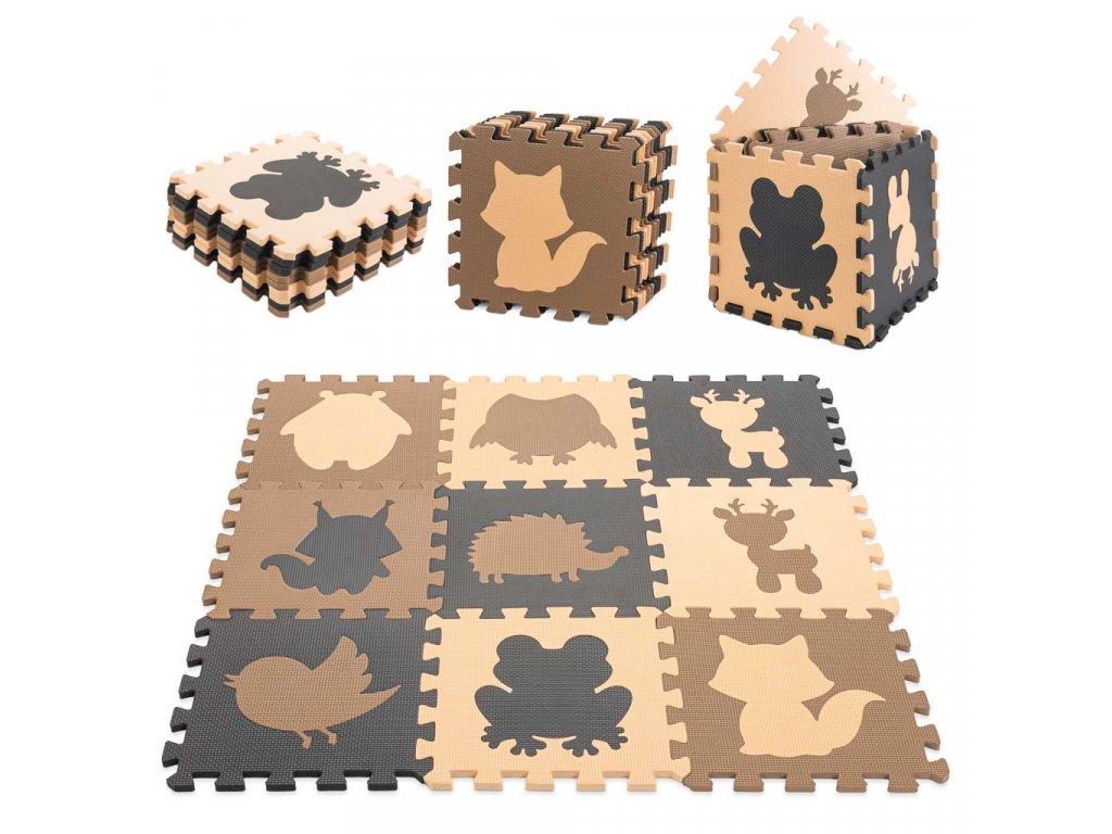 Penové puzzle zvieratká 9 dielikov 85x85x1 cm béžová hnedá čierna (1)