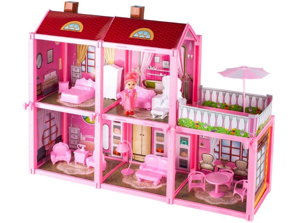 Plastový domček pre bábiky veľká vila s bábikou na zostavenie ružový (2)