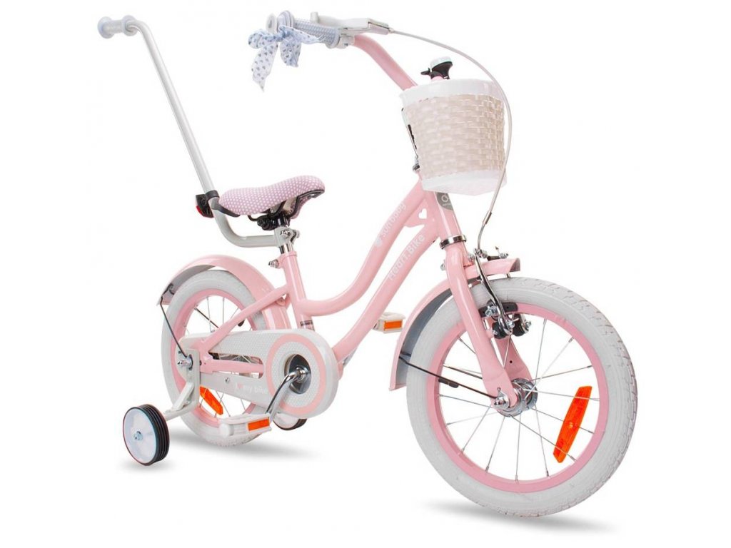 Detský bicykel 14 s vodiacou tyčou MOON pastelová ružová - Tobiland.sk