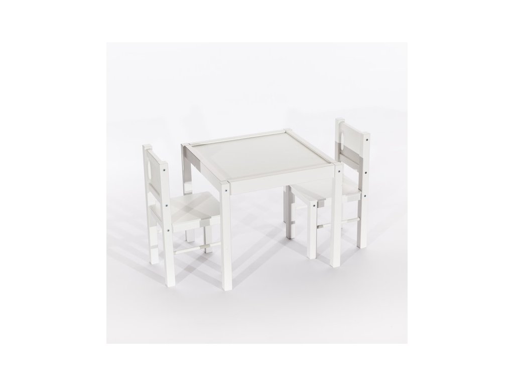 Tobiland detský nábytok 3 ks, stôl s stoličkami biely (2)