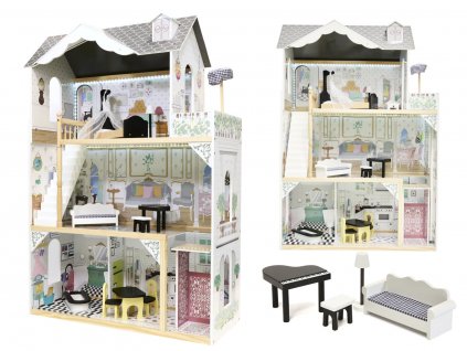 Drevený domček pre bábiky MDF + nábytok XXL LED 122 cm (6)