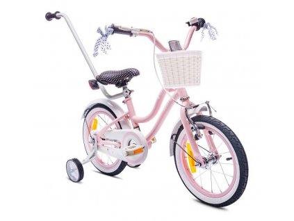 Detský bicykel 14 s vodiacou tyčou HEART ružové (2)
