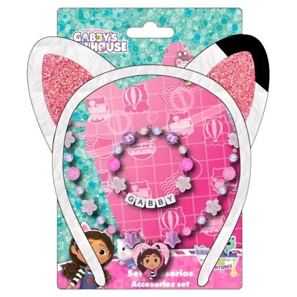 GABBY'S DOLLHOUSE sada šperků s plyšovou čelenkou s oušky