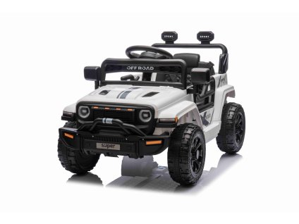 Elektrické autíčko OFFROAD NEW s pohonom zadných kolies, biele, Lítiová batéria, Vysoký podvozok, široké sedadlo, Odpružené nápravy, 2,4 GHz Diaľkový ovládač, MP3 prehrávač so vstupom USB/SD, LED svetlá