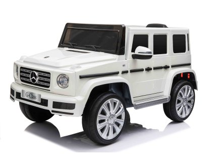 Elektrické autíčko Mercedes G500 12V, biele, 2,4 GHz diaľkové ovládanie, USB / SD Vstup, odpruženie, Lítiová batéria, LED svetlá, ORIGINÁL licencia