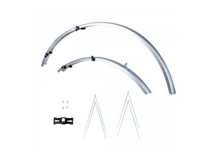 Sada blatníkov predné / zadné pre použitie na bicykle / pneu 700C, OXFORD (strieborné, šírka 31 mm, vr. Kotevných vzpier)