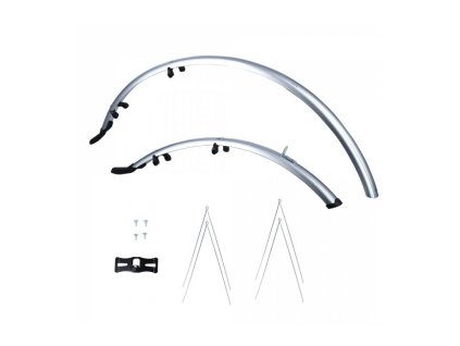 Sada blatníkov predné / zadné pre použitie na bicykle / pneu 700C, OXFORD (strieborné, šírka 41 mm, vr. Kotevných vzpier)