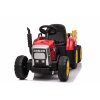 Zánovný elektrický Traktor WORKERS s vlečkou, červený, Pohon zadných kolies, 12V batéria, Plastové kolesá, široké sedadlo, 2,4 GHz Diaľkový ovládač, Jednomiestne, MP3 prehrávač so vstupom USB/SD, LED Svetlá, Bluetooth