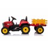 Zánovný elektrický Traktor WORKERS s vlečkou, červený, Pohon zadných kolies, 12V batéria, Plastové kolesá, široké sedadlo, 2,4 GHz Diaľkový ovládač, Jednomiestne, MP3 prehrávač so vstupom USB/SD, LED Svetlá, Bluetooth
