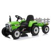 Zánovný elektrický Traktor WORKERS s vlečkou, zelený, Pohon zadných kolies, 12V batéria, Plastové kolesá, široké sedadlo, 2,4 GHz Diaľkový ovládač, Jednomiestne, MP3 prehrávač so vstupom USB/SD, LED Svetlá, Bluetooth