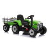 Zánovný elektrický Traktor WORKERS s vlečkou, zelený, Pohon zadných kolies, 12V batéria, Plastové kolesá, široké sedadlo, 2,4 GHz Diaľkový ovládač, Jednomiestne, MP3 prehrávač so vstupom USB/SD, LED Svetlá, Bluetooth