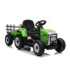 Zánovný elektrický Traktor WORKERS s vlečkou, zelený, Pohon zadných kolies, 12V batéria, Plastové kolesá, široké sedadlo, 2,4 GHz Diaľkový ovládač, Jednomiestne, MP3 prehrávač so vstupom USB/SD, LED Svetlá, Bluetooth