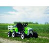 Zánovný elektrický Traktor WORKERS s vlečkou, zelený, Pohon zadných kolies, 12V batéria, Plastové kolesá, široké sedadlo, 2,4 GHz Diaľkový ovládač, Jednomiestne, MP3 prehrávač so vstupom USB/SD, LED Svetlá, Bluetooth