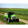 Zánovný elektrický Traktor WORKERS s vlečkou, zelený, Pohon zadných kolies, 12V batéria, Plastové kolesá, široké sedadlo, 2,4 GHz Diaľkový ovládač, Jednomiestne, MP3 prehrávač so vstupom USB/SD, LED Svetlá, Bluetooth