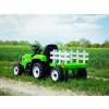 Zánovný elektrický Traktor WORKERS s vlečkou, zelený, Pohon zadných kolies, 12V batéria, Plastové kolesá, široké sedadlo, 2,4 GHz Diaľkový ovládač, Jednomiestne, MP3 prehrávač so vstupom USB/SD, LED Svetlá, Bluetooth