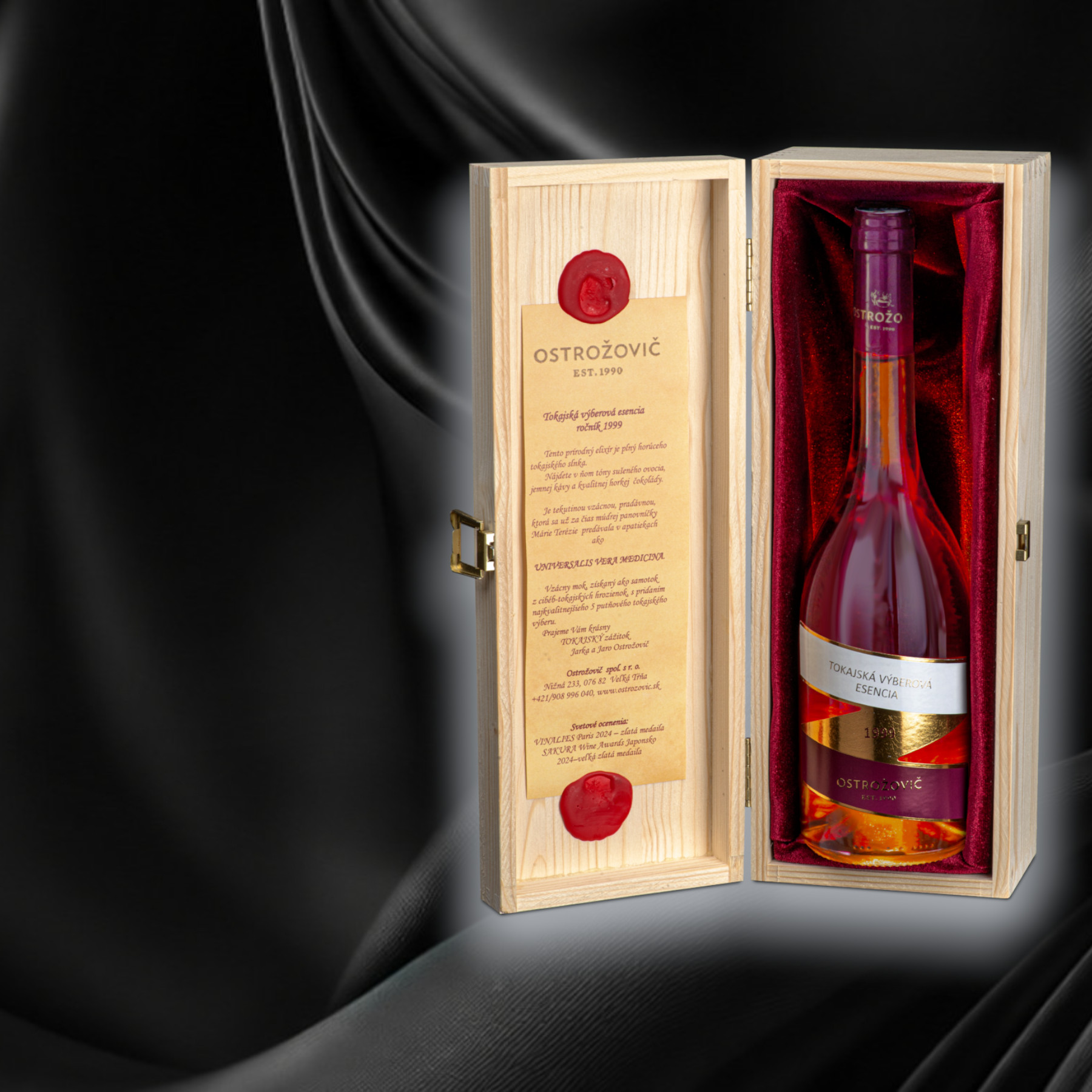 J & J Ostrožovič – Tokajská výberová esencia 1999 v luxusnom drevenom darčekovom balení