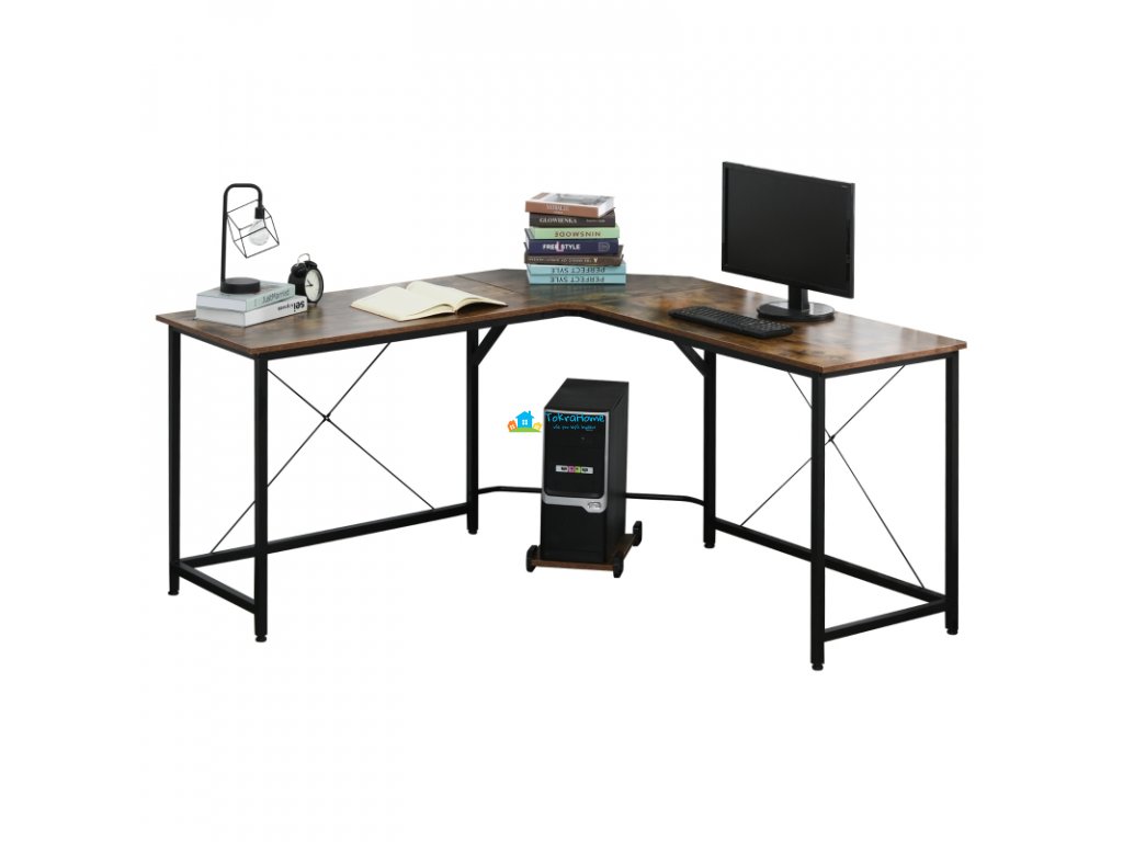 Rohový kancelářský / domácí PC stůl ve tvaru L v dekoru dřeva černá/hnědá
