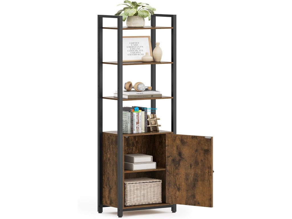 Knihovna se 6 policemi a skříňkou, rustikální hnědá, 160 x 40 x 24 cm