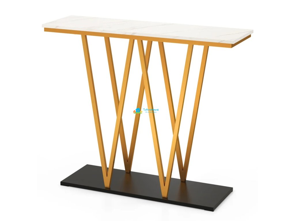 Konzolový stolek, design mramoru, bílo-zlatý
