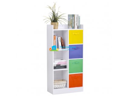 Skříň / knihovna bílá s barevnými látkovými boxy 62,5 x 30 x 128 cm