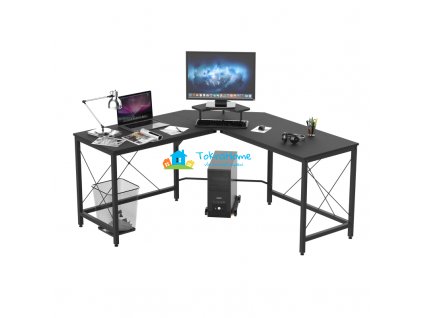 Rohový kancelářský / domácí PC stůl ve tvaru L, černý, 150 x 150 x 76 cm