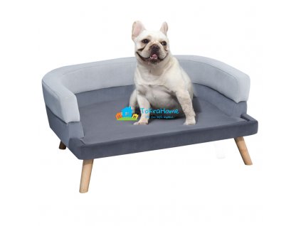 Pohovka pro psy s opěradlem a měkkým potahem, šedá (pes do 20 kg a 50 cm)