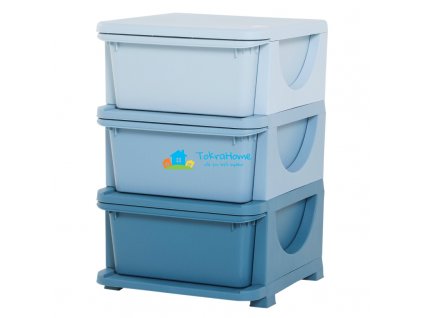 Dětská zásuvková skříňka (organizér) s úložnými boxy na hračky, modrá 37 x 37 x 56,5 cm