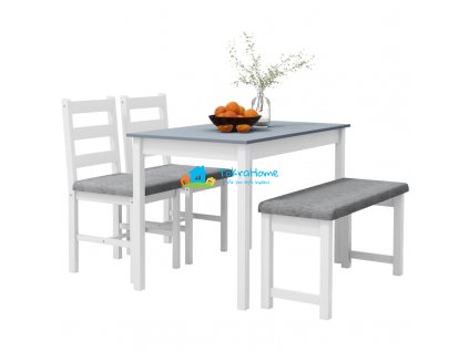 Jídelní sestava 4-dílná (1 stůl, 1 lavice, 2 židle), šedo-bílá