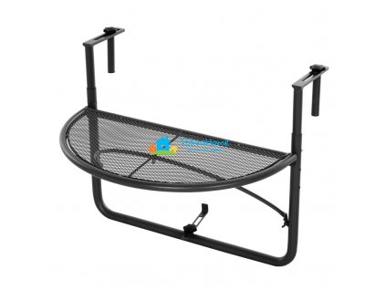 Balkonový závěsný půlkruhový stolek výškově nastavitelný, Ø30 cm, černý