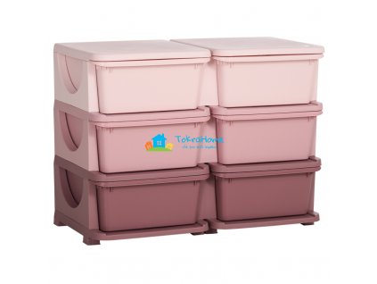 Dětská zásuvková skříňka (organizér) s úložnými boxy na hračky, růžová  75 x 37 x 56,5 cm