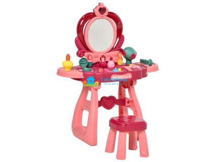 Dětský toaletní stolek se zrcadlem a stoličkou, červená + růžová, 57 x 29 x 70,5 cm