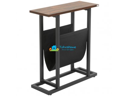 Odkládací stolek úzký s látkovou taškou, tmavě hnědá + černá, 49 x 19 x 55 cm