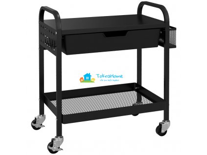 Kuchyňský víceúčelový vozík s 1 zásuvkou, 1 policí, černý, 61 x 32,6 x 58,5 cm