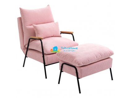 Polohovatelné relaxační křeslo s podnožkou, včetně polštářů, růžové, 68 x 91,5 x 88 cm